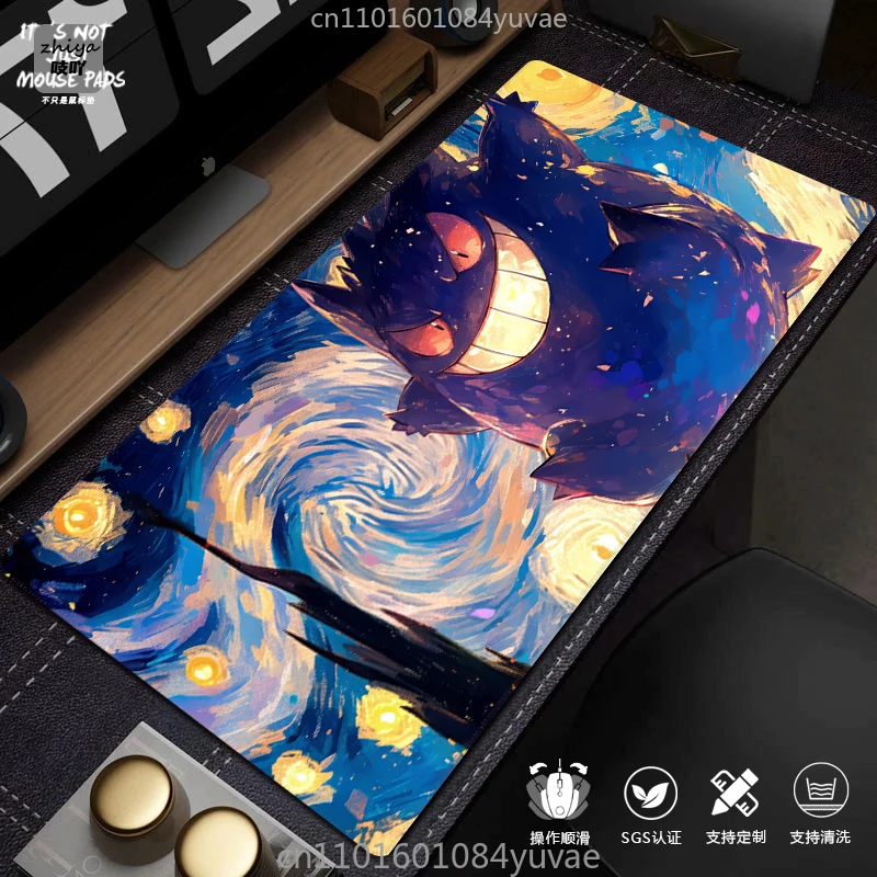 Computer Desk Mat2025 Anime Pikachu Gengar Mouse Pad Leather Boys Game Pokémon Computer Keyboard Pad Accessories Must-have For