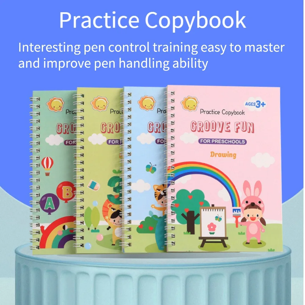 4 Practice Copy Books Children\'s Toy Writing Reusable Free Wiping English French Arabic Verison Option Writing Magic Copybooks