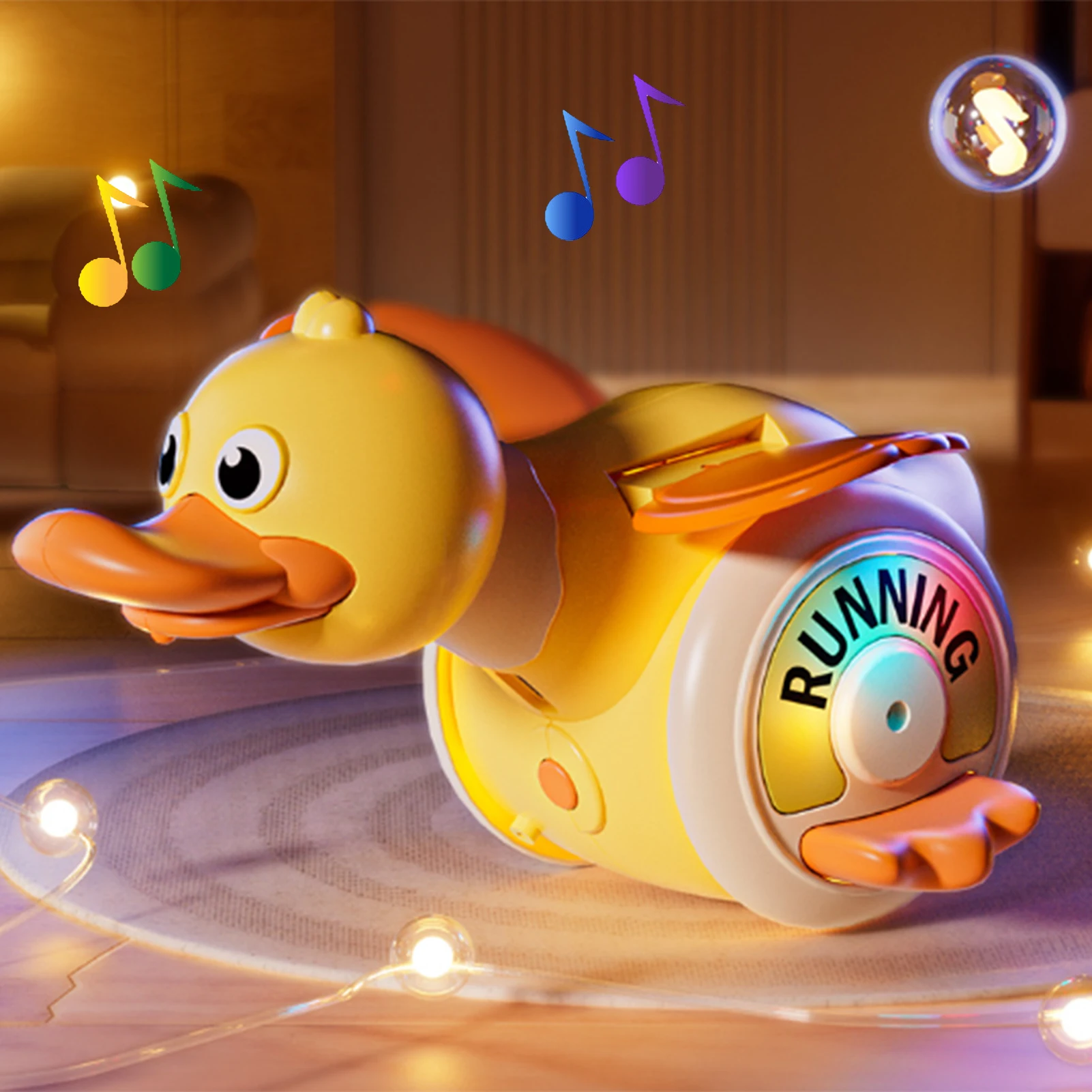 การพัฒนาของเล่นเป็ดดนตรีหมุนไฟฟ้า Light Up Music Crawling Walking Toys ศูนย์กิจกรรมสําหรับเด็กวัยหัดเดิน