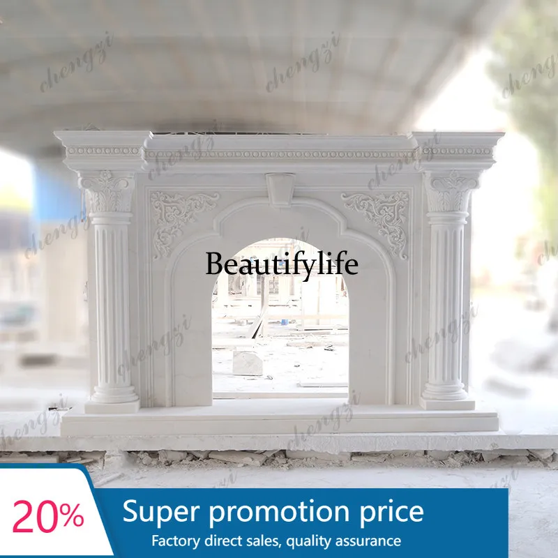 PPP Marble fireplace stone carving European Roman column white marble French decorative mantel custom