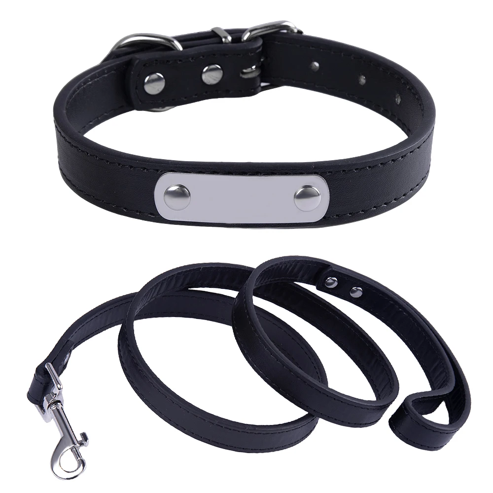 

Custom Leather Dog Collar Leash Personalized Pet Collars and Leash Set Durable Leather Collar Lead for Small Medium Large Dogs