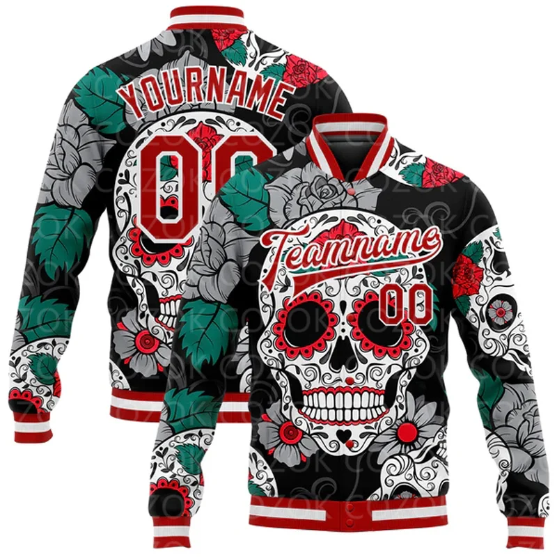 

Custom Skull 3D Printed Baseball Button Jacket Bomber Full-Snap Varsity Letterman Jacket