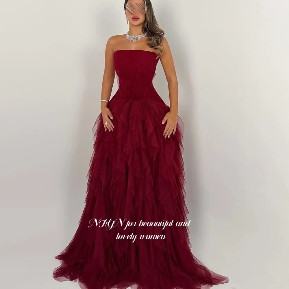 

NFYN Strapless Princess Dress A Line Prom Dresses Pleats Evening Party Dress for Women مناسبة رسمية Customized