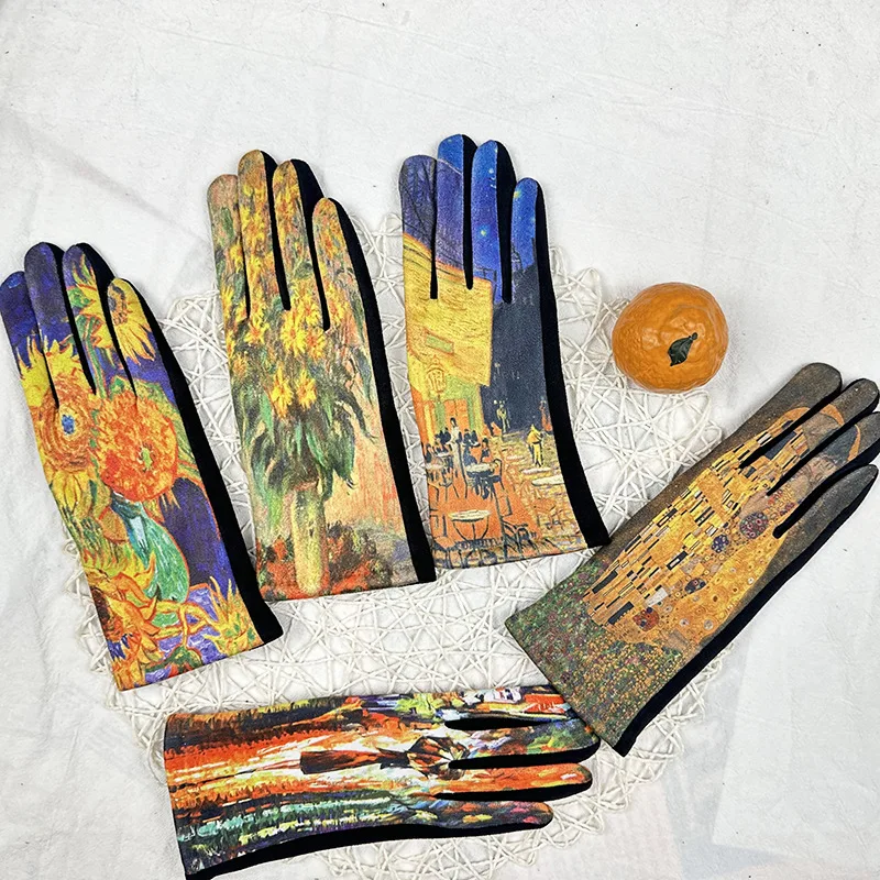 Digital Oil Painting Personalized Gloves Fashion Mature Warm Fleece Thickened Winter Tram Outdoor Touch Screen Gloves Men Women