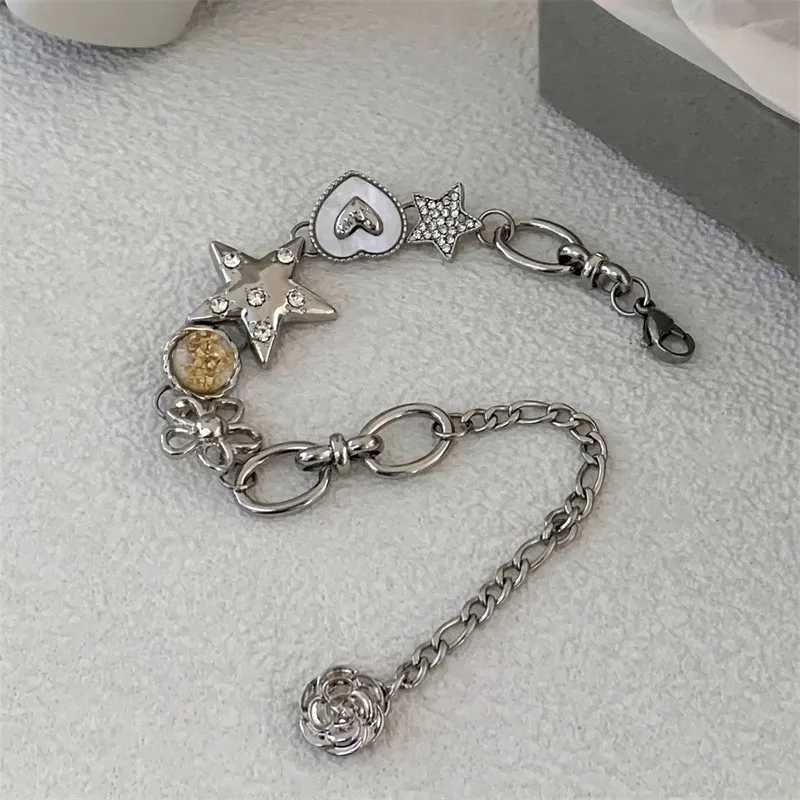 Pulsera con dijes de estrella y corazón para mujer y niña, joyería de estilo Y2k, accesorio diario, regalo de aniversario Para Hija, moda coreana