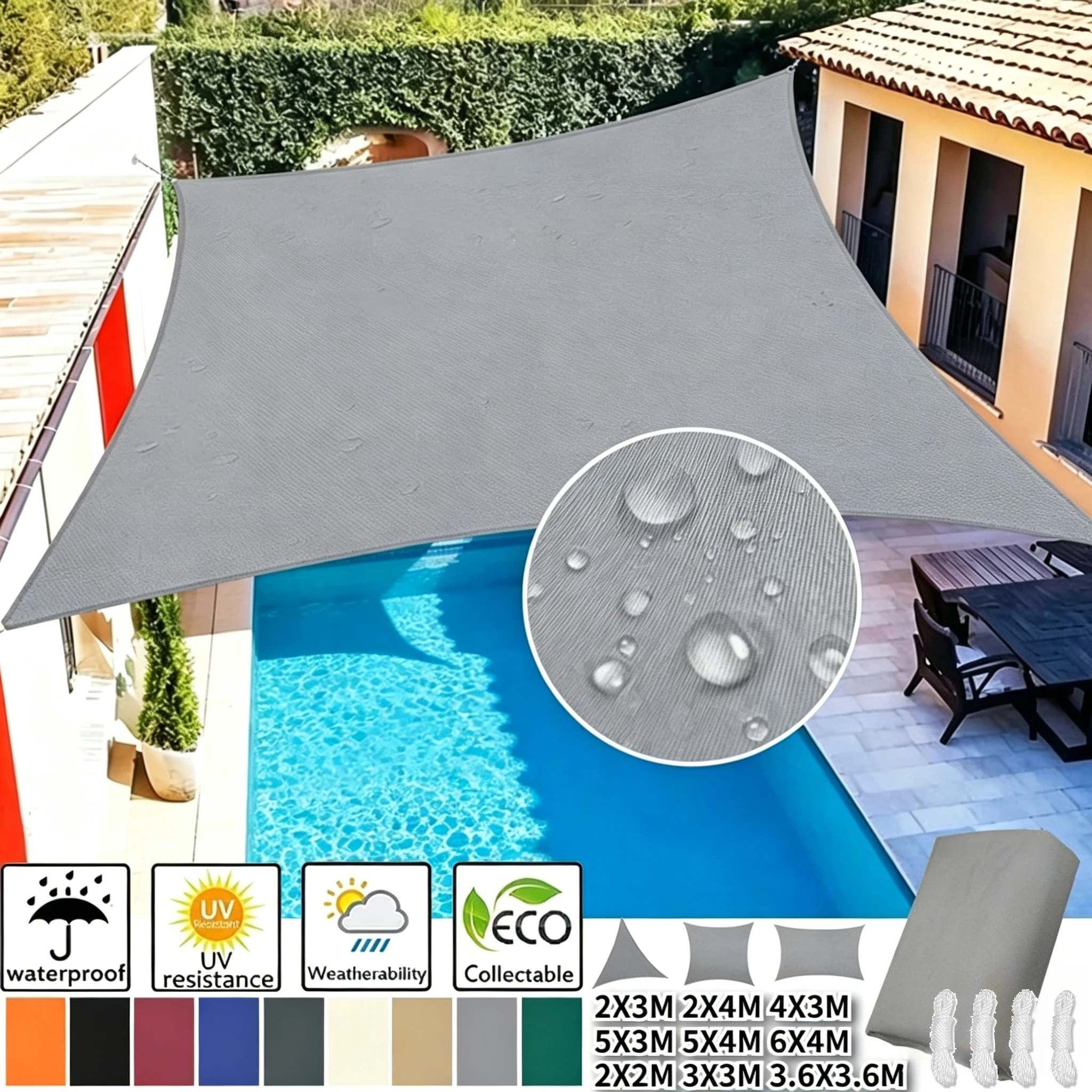 Sun Shade Sail Waterproof Rectangle Garden Sunscreen Awning Canopy with Free Rope 98% UV Block Shade Cloth for Outdoor Garden