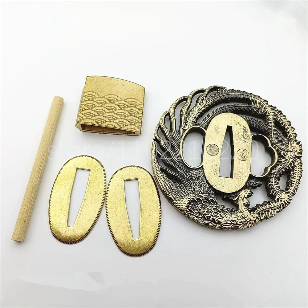 Excellent Copper Tsuba Handguard Brass Habaki Seppa For Real Japanese Japan Samurai Katana Sword Fittings Accessory Parts Nice