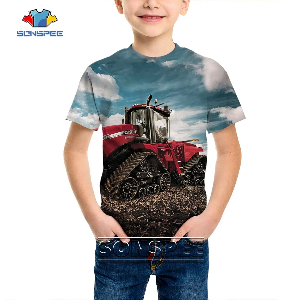 SONSPEE New Tractor 3D Print Child T-shirts O-neck Hip Hop Clothing Kids Child Tops Street Heavy Truck Shirts Pullover