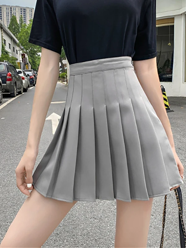 Cintura alta plissada ort saia rua sle jk cintura cinching saia plissada para mulher ci deslocamento casual wear