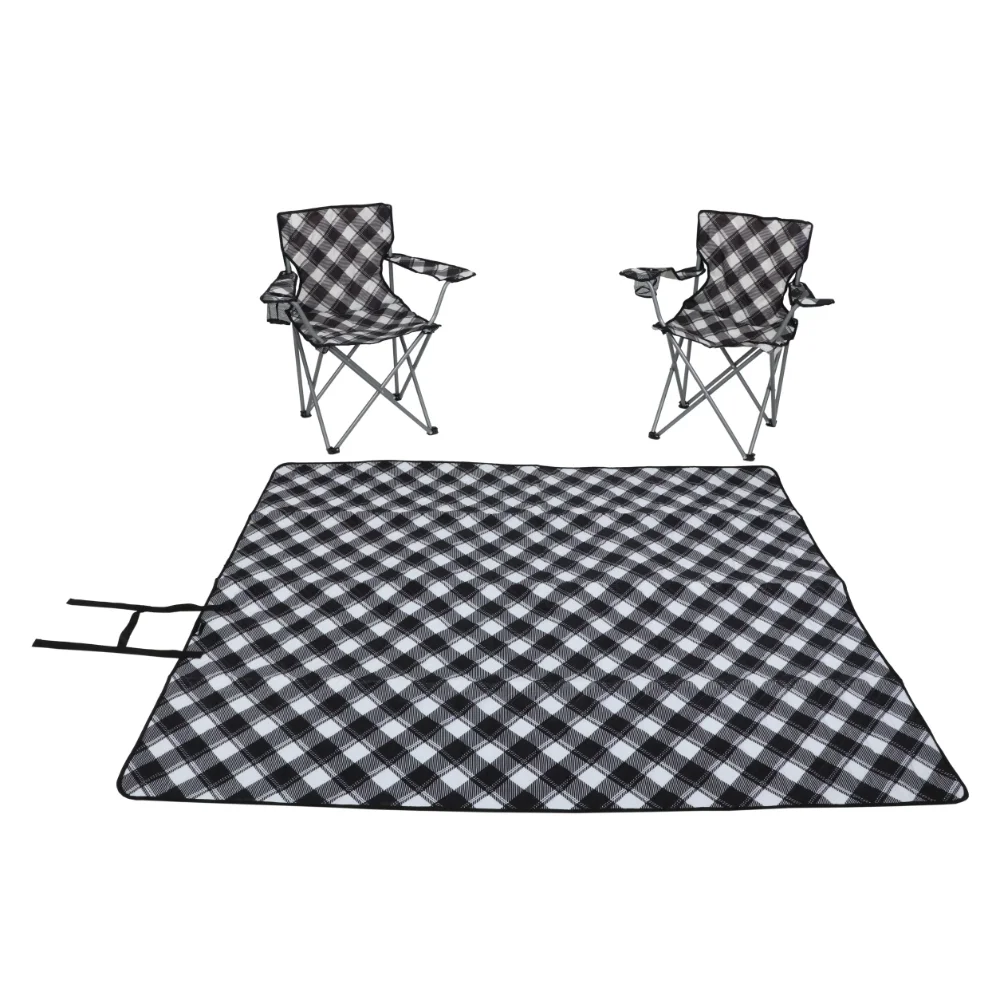 

Ozark Trail Blanket and Two Chair Combo, Adult, Black White