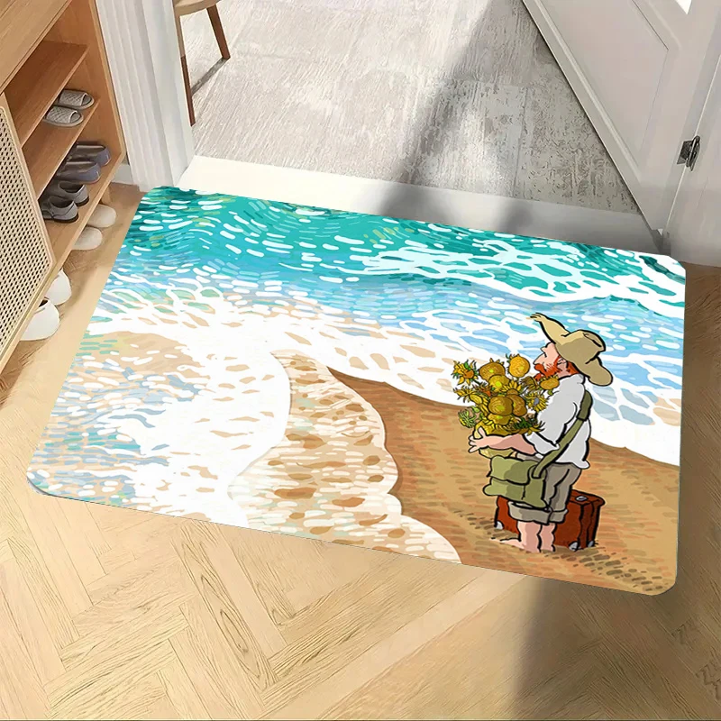 Vincent Van Gogh Welcome Rug Doormat Artistic Style NonSlip DoorMat Outdoor Indoor Entrance Rug Kitchen Doorway Rug Home Decor