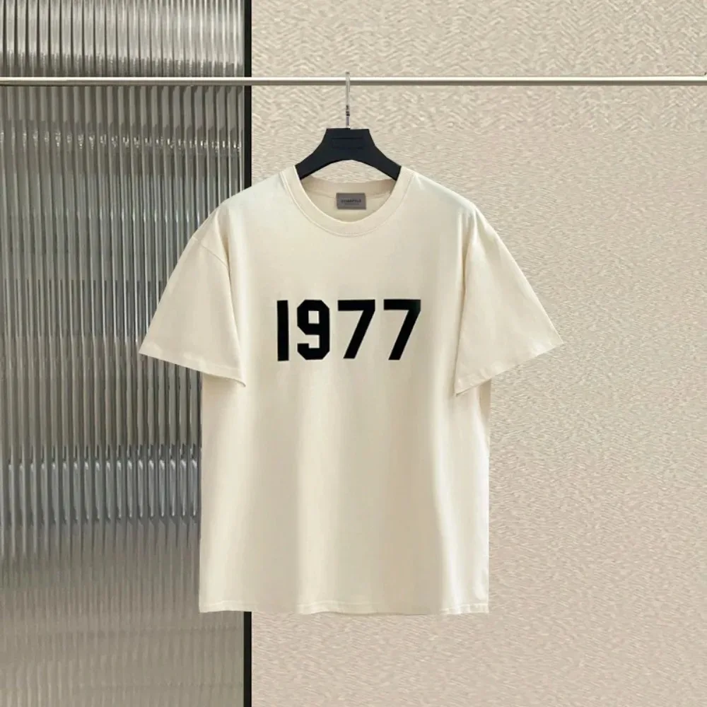 2024 Summer Cotton Men T-shirts ESSENTIALS Fashion 1977 Letter Logo Loose Casual Tops Tshirts Streetwear Hip Hop Unisex Tee