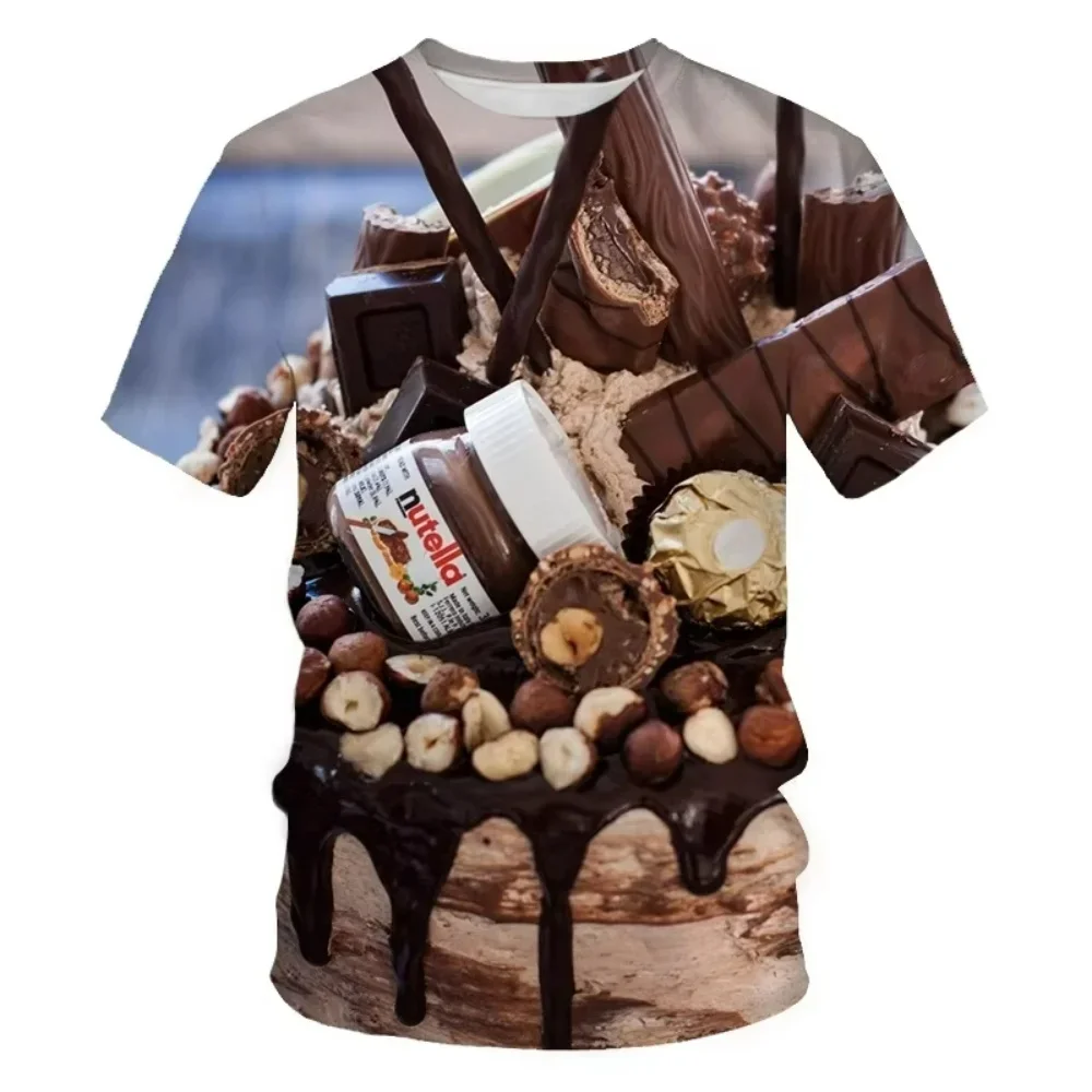 الإبداعية الغذاء نمط تي شيرت هامبورغ البيتزا ستيك البطاطس المقلية الرجال الصيف تي شيرت قصيرة الأكمام ثلاثية الأبعاد المطبوعة الاطفال الملابس