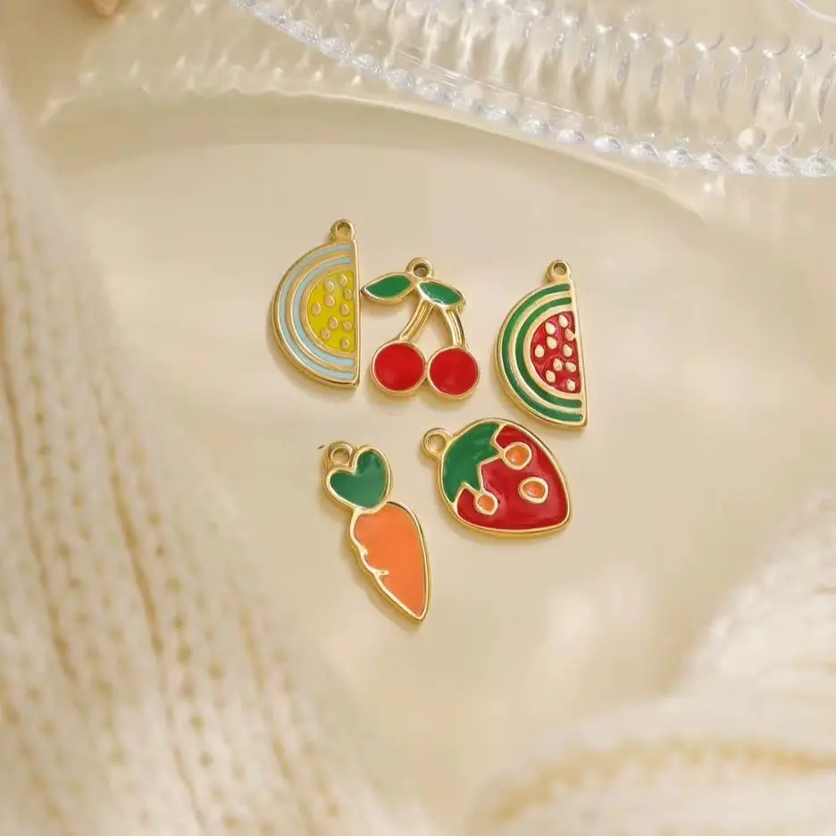 5-Piece Set of Waterproof Stainless Steel & Enamel Fruit-Shaped Pendants – Accessories for DIY Bracelets and Jewelry Making