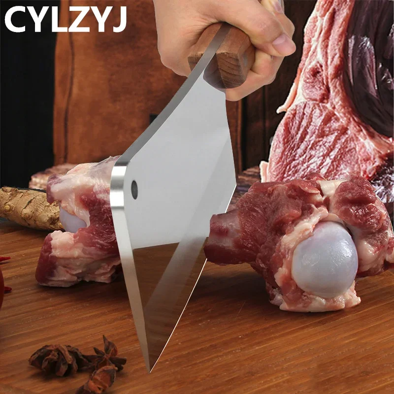 5mm Thickened Cleaver Knife Stainless Steel Knife Bone Chopping Axe Knife Kitchen Chopper Knife Slaughtering Cattle Sheep Knife