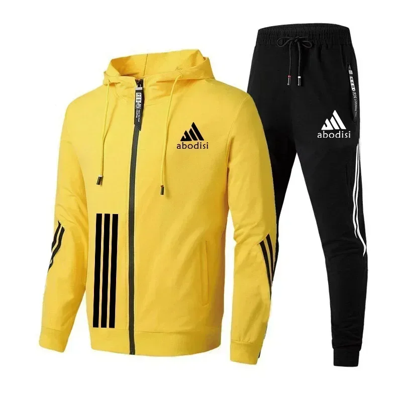 Autumn Mens Tracksuit Zipper Hooded Sweatshirts+Slim Fit Sweatpants Set HotSales Business Casual Sports Jogging Jacket Cost Suit