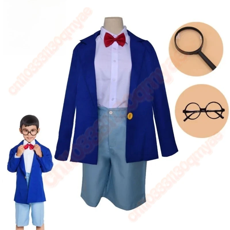 Disfraz de Cosplay de Anime Detective Conan Edogawa, disfraz de Halloween para hombres y niños, conjunto de uniforme Konan, disfraces de actuación para estudiantes de tela