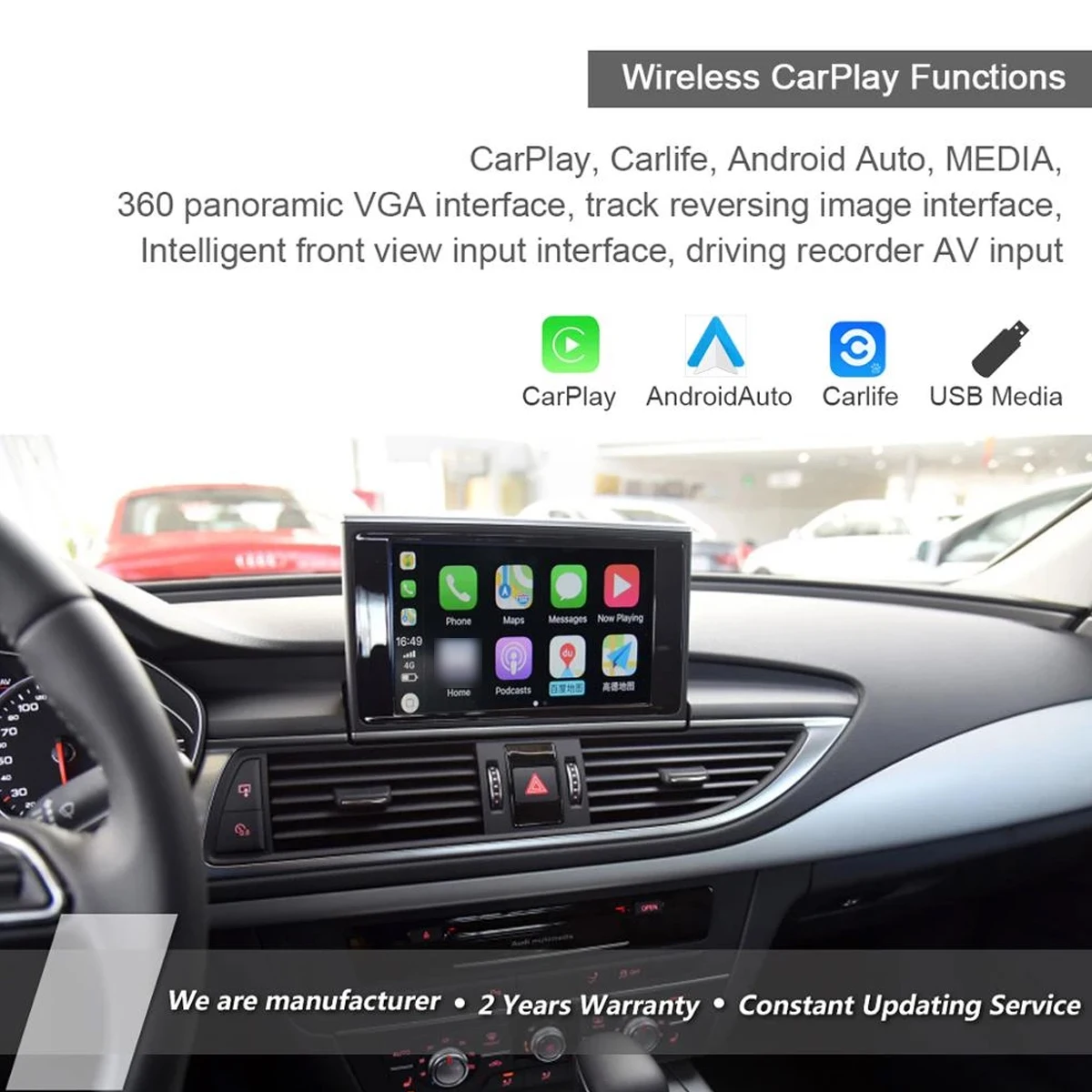 Wireless CarPlay Android Auto Smartbox for Audi A6 A7 RS6 RS7 MMI2G MMI3G MIB System Support Rear View Camera & 360 Camera