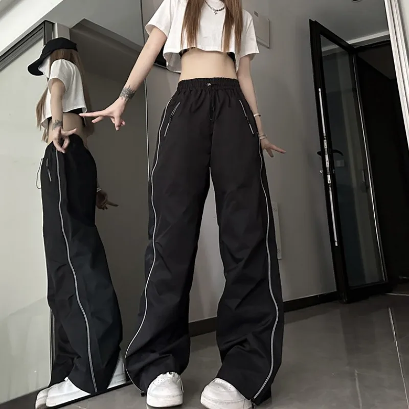 

Women's Bottoms Black Drawstring Sweatpants Casual High Waist Straight Mopping Pants Fashion Baggy Wide Leg Trouser Ladies Autum