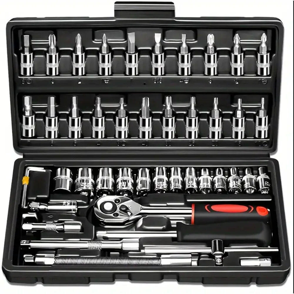 Herramienta de llave de tubo de 46 piezas, juego de reparación de automóviles, juego de llaves de trinquete, herramienta combinada de destornillador de reparación de Hardware para el hogar