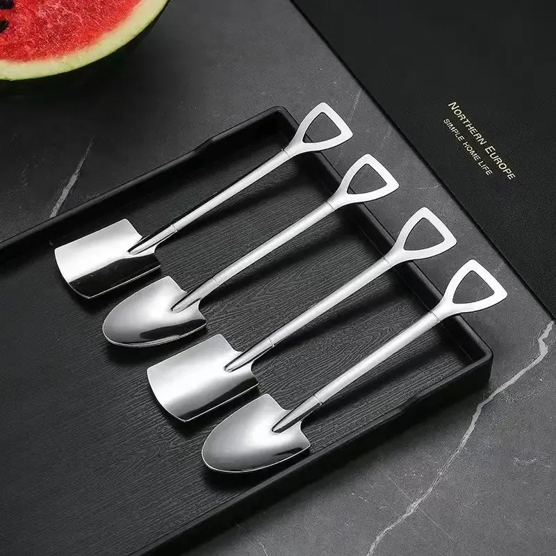 

Милая кофейная ложка для выпечки, форма лопаты, чайная ложка, креативная ложка для мороженого, десертная ложка из нержавеющей стали, набор кухонной посуды