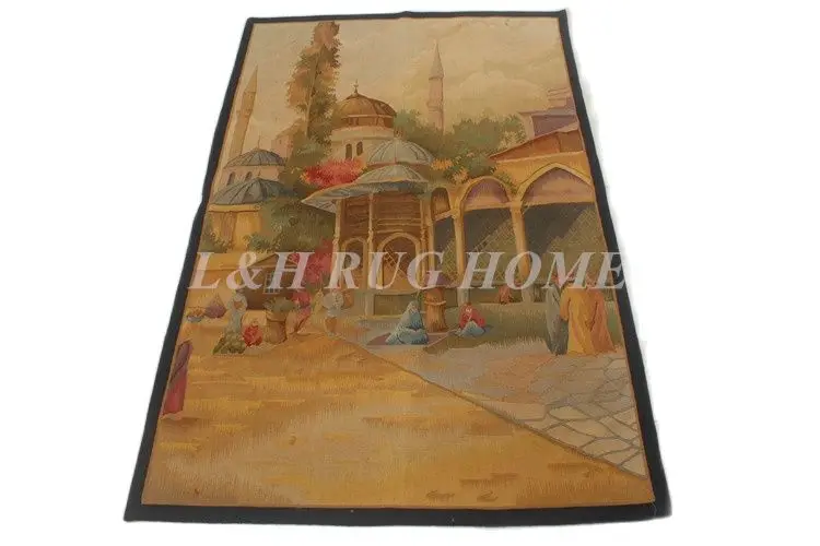 

Free shipping 5'X3.2' Aubusson Tapestry, Aubusson woolen tapestry, hand woven tapestry, religious theme