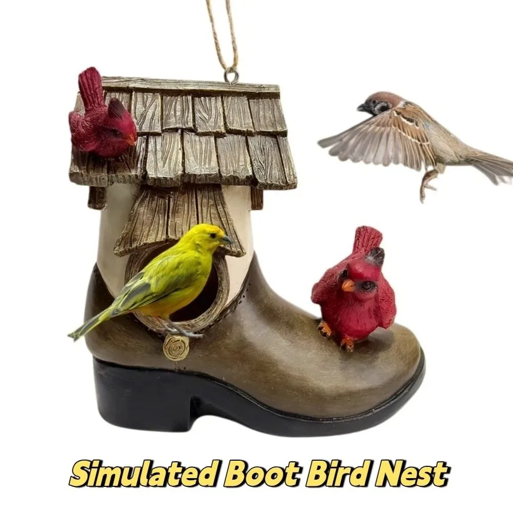 Fake Hand-Woven Simulated Boot Bird Nest Shoe Shape Bird Accessories Hanging Hummingbird House Hangable Resin Bird House Lawn