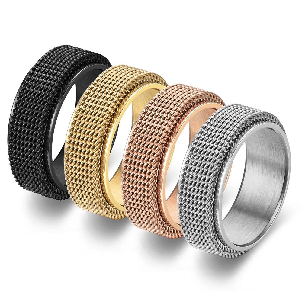 Anti-Stress Rotating Mesh Chain Men\'S Finger Ring Anxiety Relief Spinning Metal Spinner Fidget Ring Trendy Jewelry Anillos