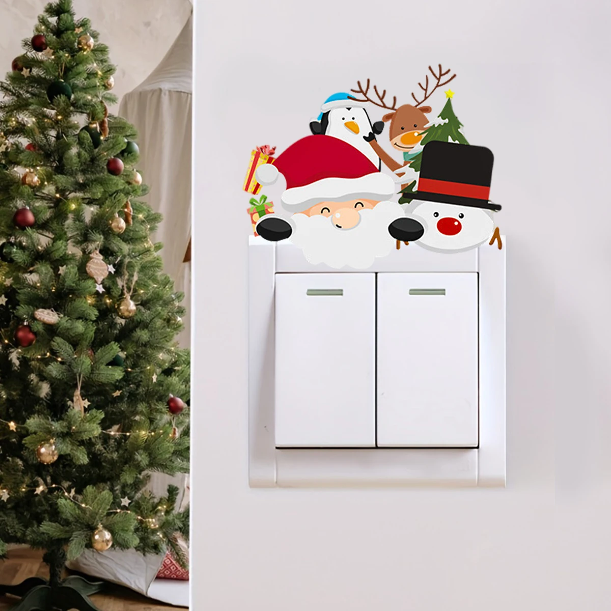 Christmas Santa Claus Switch Sticker Merry Christmas Decorations For Home 2024 Navidad Natal Noel Snowman Sticker New Year 2025