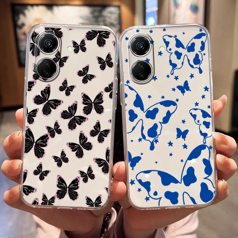 Чехол для телефона «Белая бабочка» для Redmi A4 14C 14R A3 Pro 13C 10A 9C 12C A1 A2 Plus Note 8 8T 13R 12 Pro 7S Poco C65 5G Прозрачный чехол