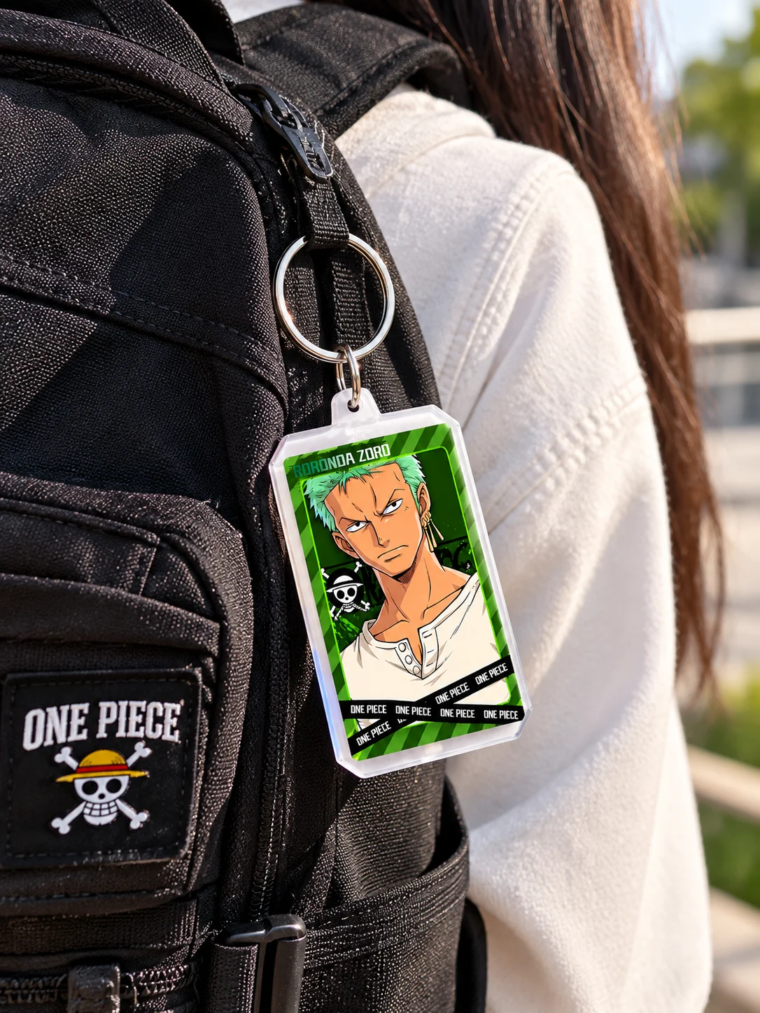 One Piece Pin Zoro 6-teiliges Anime Merchandise-Set 58mm 75mm Button Abzeichen Schlüsselanhänger Karte Holografisches Ticket Postkarte Sammlerstück Geschenk