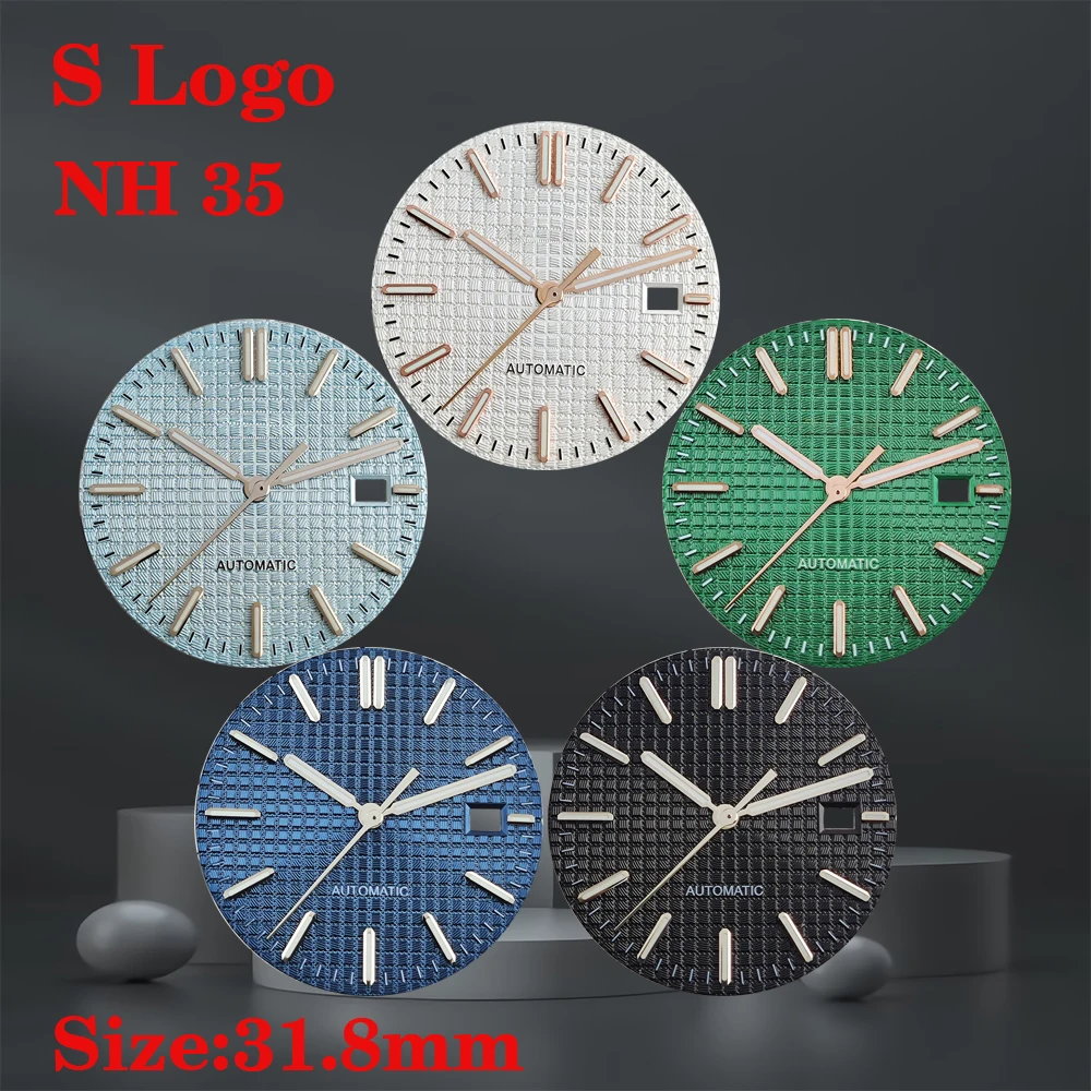 

31.8mm NH35S logo dial with green illuminated dial and hands, suitable for Royal Oak NH35 NH36 4R 7S movement watch accessories