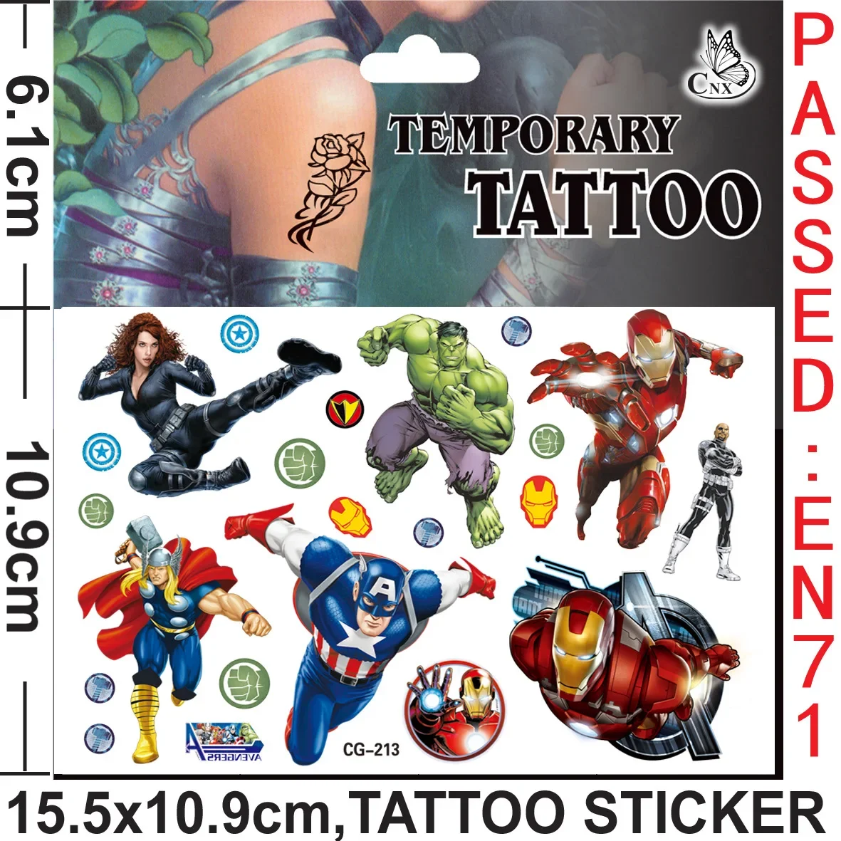 Pegatinas de tatuaje de Marvel impermeables, pegatina de Los Vengadores, Anime divertido, suministros de fiesta de cumpleaños, decoración de regalos