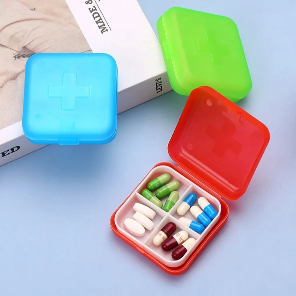 4PCS Living Room Four Grid Medicine Box Portable Waterproof Pill Dispenser Plastic Dust Prevention Pill Case Old Man