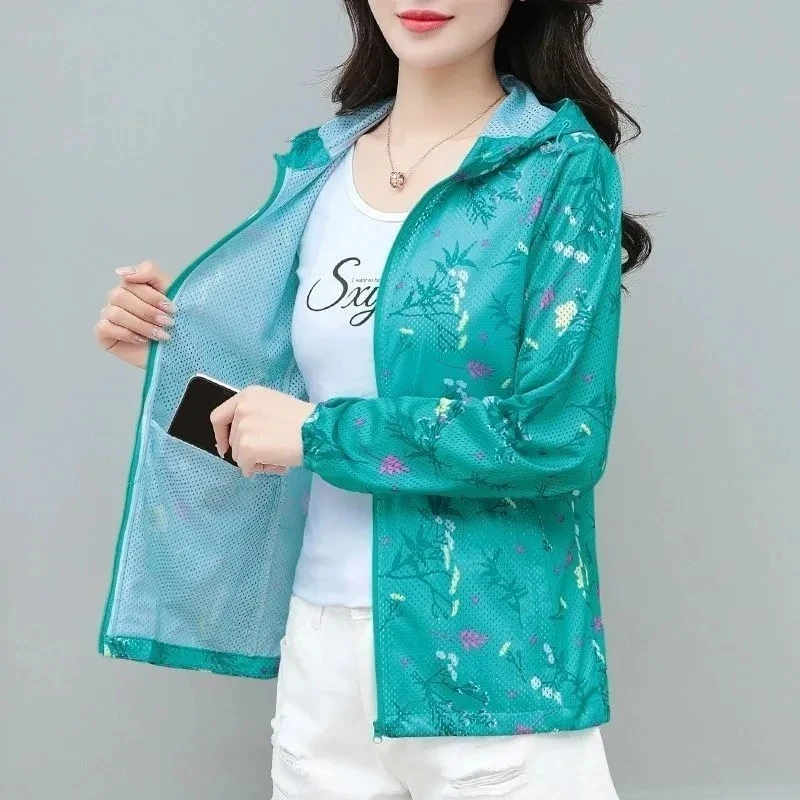 

Summer Thin Quick-drying Hooded Sunscreen Women 2024 New Spring and Summer Middle-aged Ladies Long-Sleeved Loose Short Coat Top