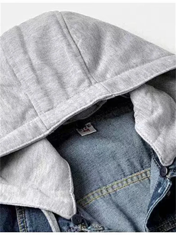 Spring Autumn Denim Jacket Women 2025 Single Breasted Patchwork Hooded Crop Coats Korean Fashion Casual Streeetwear Outerwear