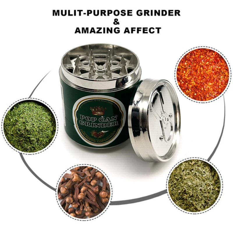 50mm 4 Layers Zip-top Can Zinc Alloy Herb Grinder Tobacco Smoke Spice Crusher Mill Shredder Sticker Color Print