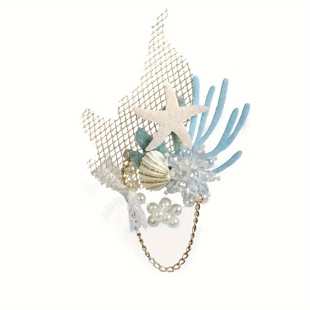Mermaid series hair accessories, starfish artificial crystal shell coral elements party beachside decorations