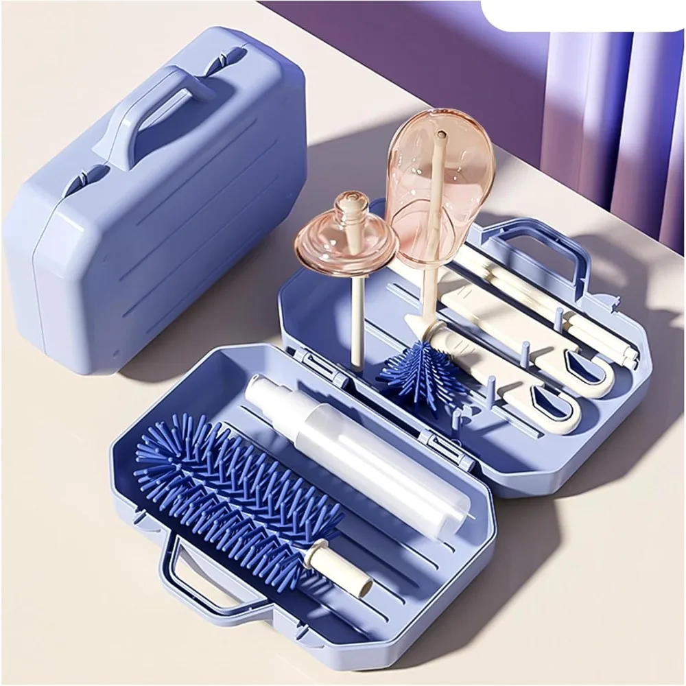 6 in 1 Silicone Bottle Brush Baby Bottle Cleaner Brush Set with Brush Straw Cleaner Drain Rack Pacifier Brush Storage Box