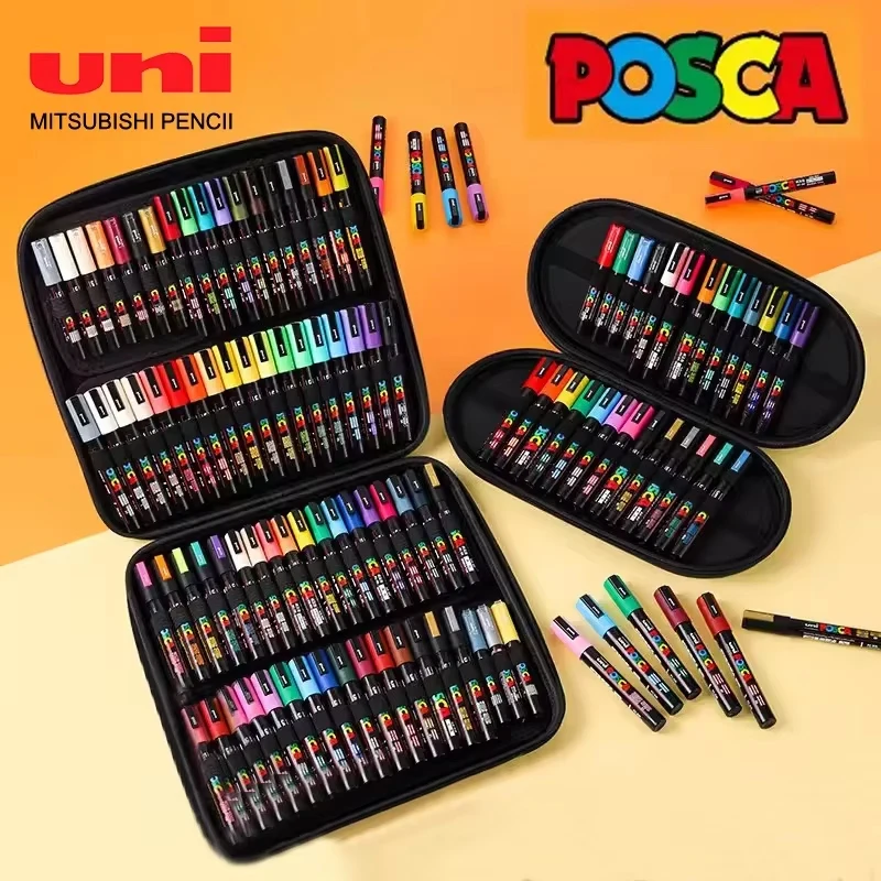 POSCA Marker Pen Set PC-1M/3M/5M All Colors with 24/36/72 Slots Marker Storage Organizer Portable Zipper Case Bag Paint