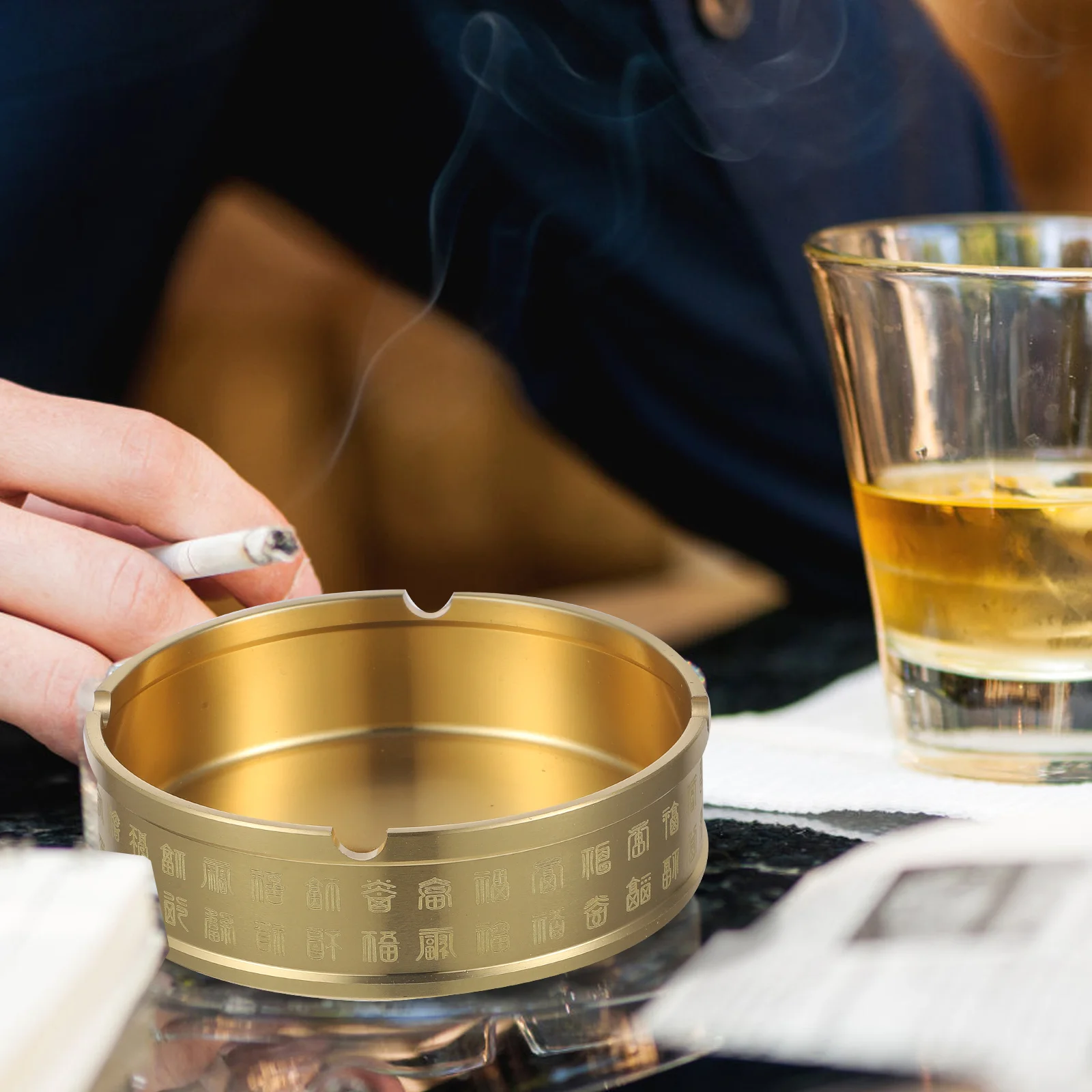 

Brass Ashtray Cigarette Cigarette Ash Holder Butt Container Round Metal Office Home Retro Modern Household Tabletop Desktop
