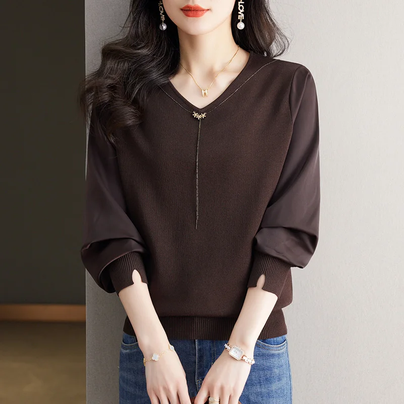 Winter Casual Long Sleeve V-Neck Knit Sweater Women Pullovers Wine Red Knitted Sweater Pullover Women Tops Sueter Feminino M28