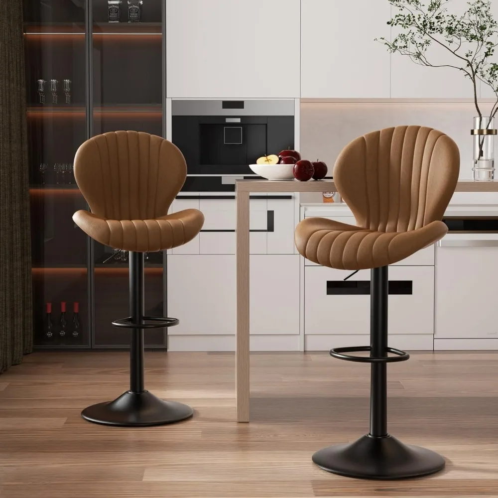 Modern Swivel Bar Stools Set, Cadeiras de Bar, Barstools Counter Altura, Encosto Alto, Fácil, Montagem de 3-5 Minutos, 2 PCs