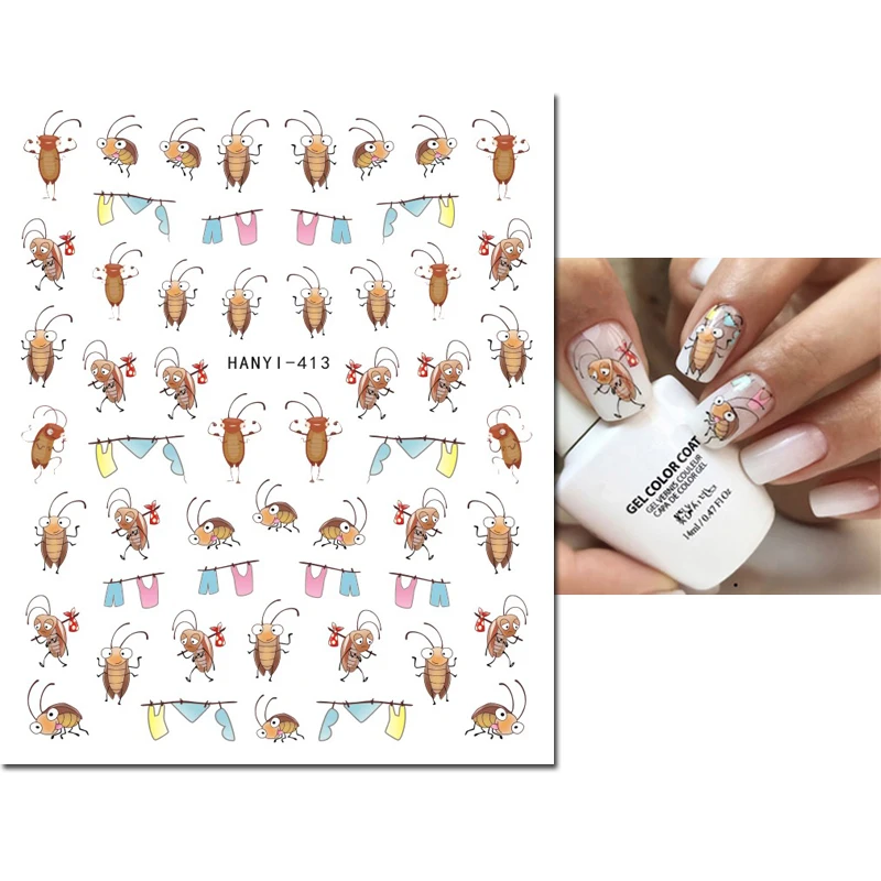 3d Nail art Stickers Cute White Sheeps Pink Flowers Balloons Crickets Decals For Nail Decorations Manicures Beauty