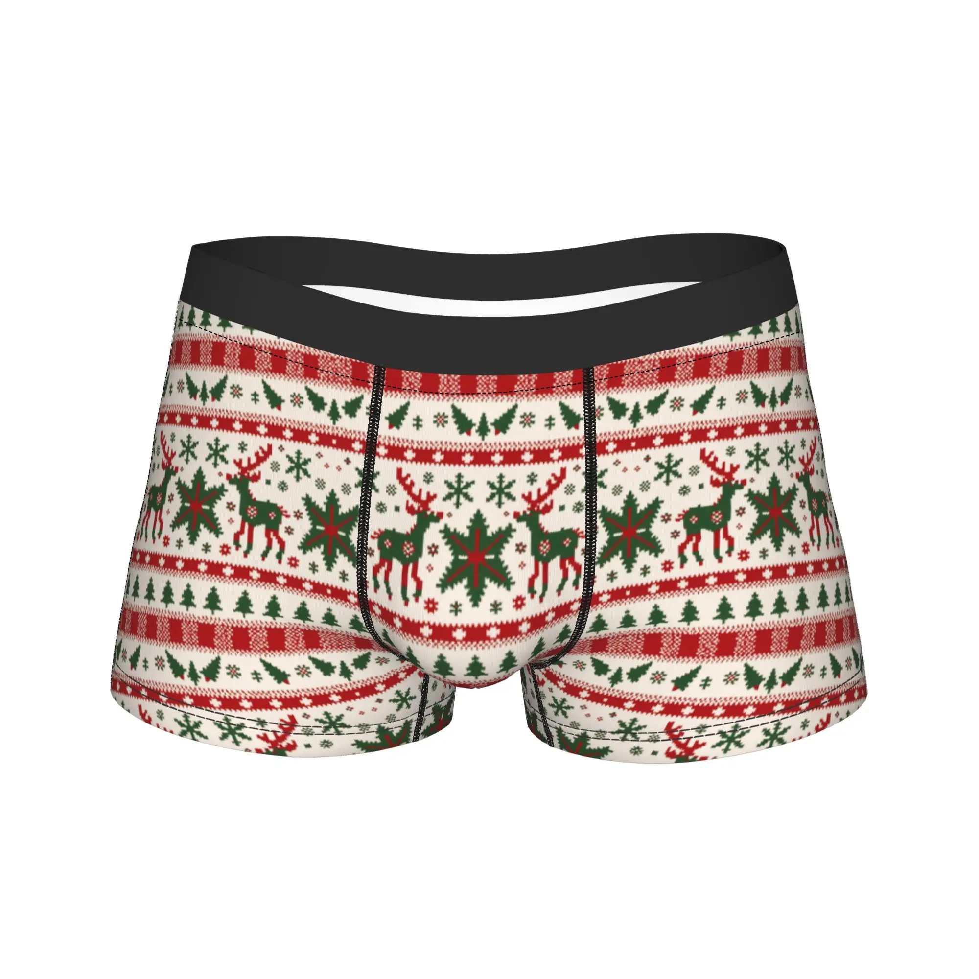 

Men Red Merry Christmas Reindeer Santa Claus Boxer Briefs Shorts Panties Breathable Underwear Funny Homme Plus Size Underpants
