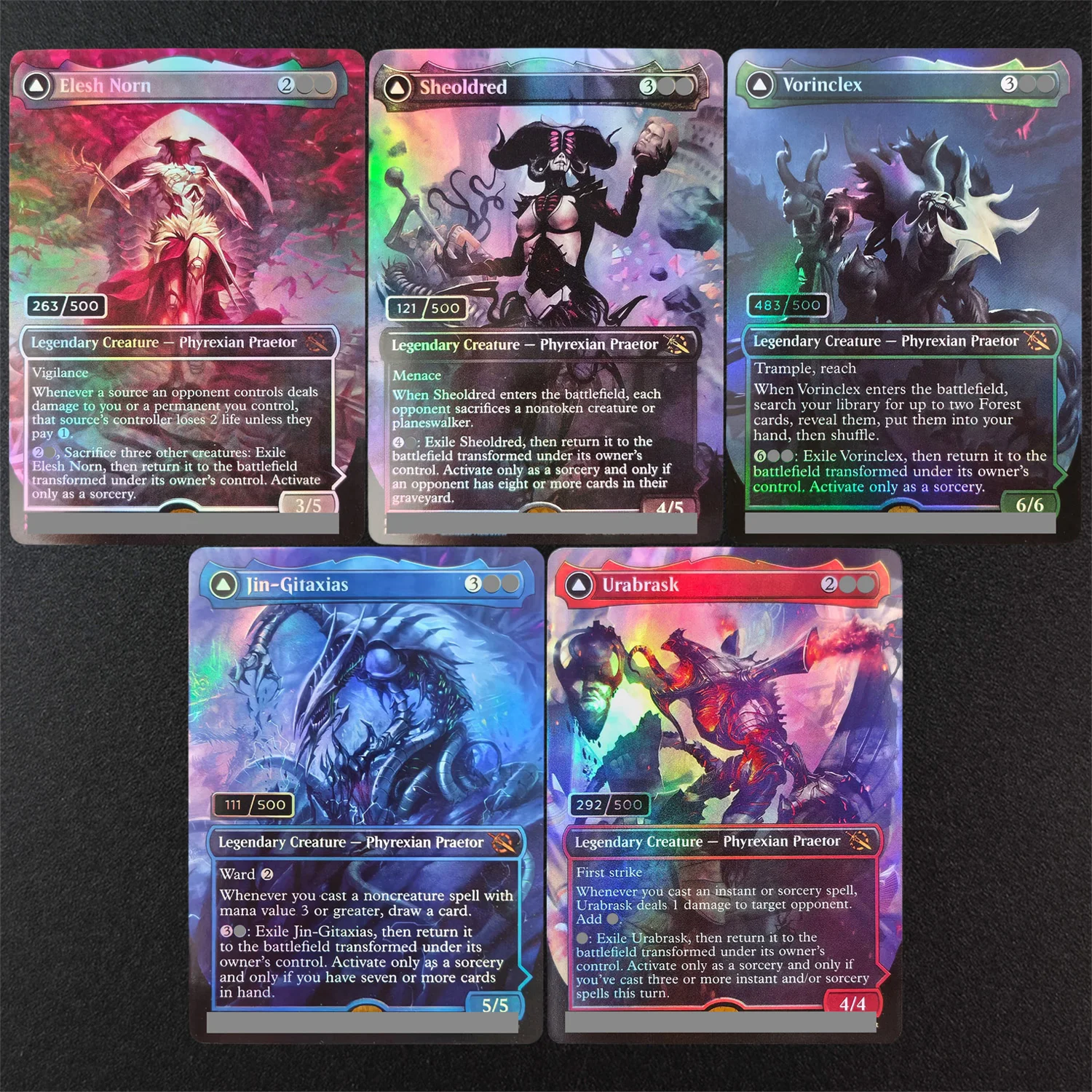 Tarjetas Mágicas Proxy TCG en Inglés: Elesh Norn, Sheoldred, Vorinclex, Urabrask, Jin-Gitaxias, The Argent Etchings, The Great Work