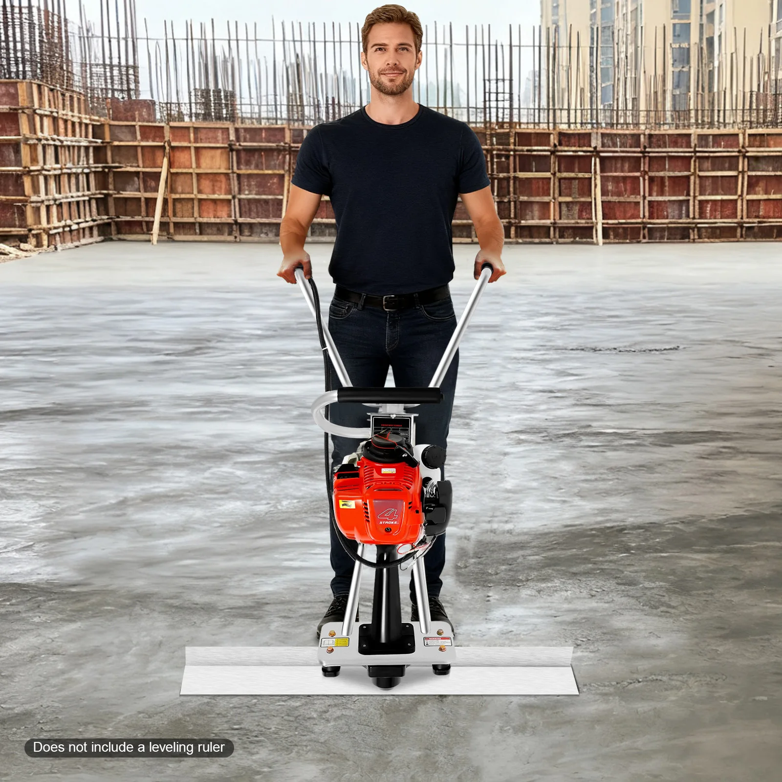 Powerful 35.8CC Gas Concrete Vibrator with 4-Stroke Engine, Stainless Steel Body, 573lbs Force for Efficient Leveling