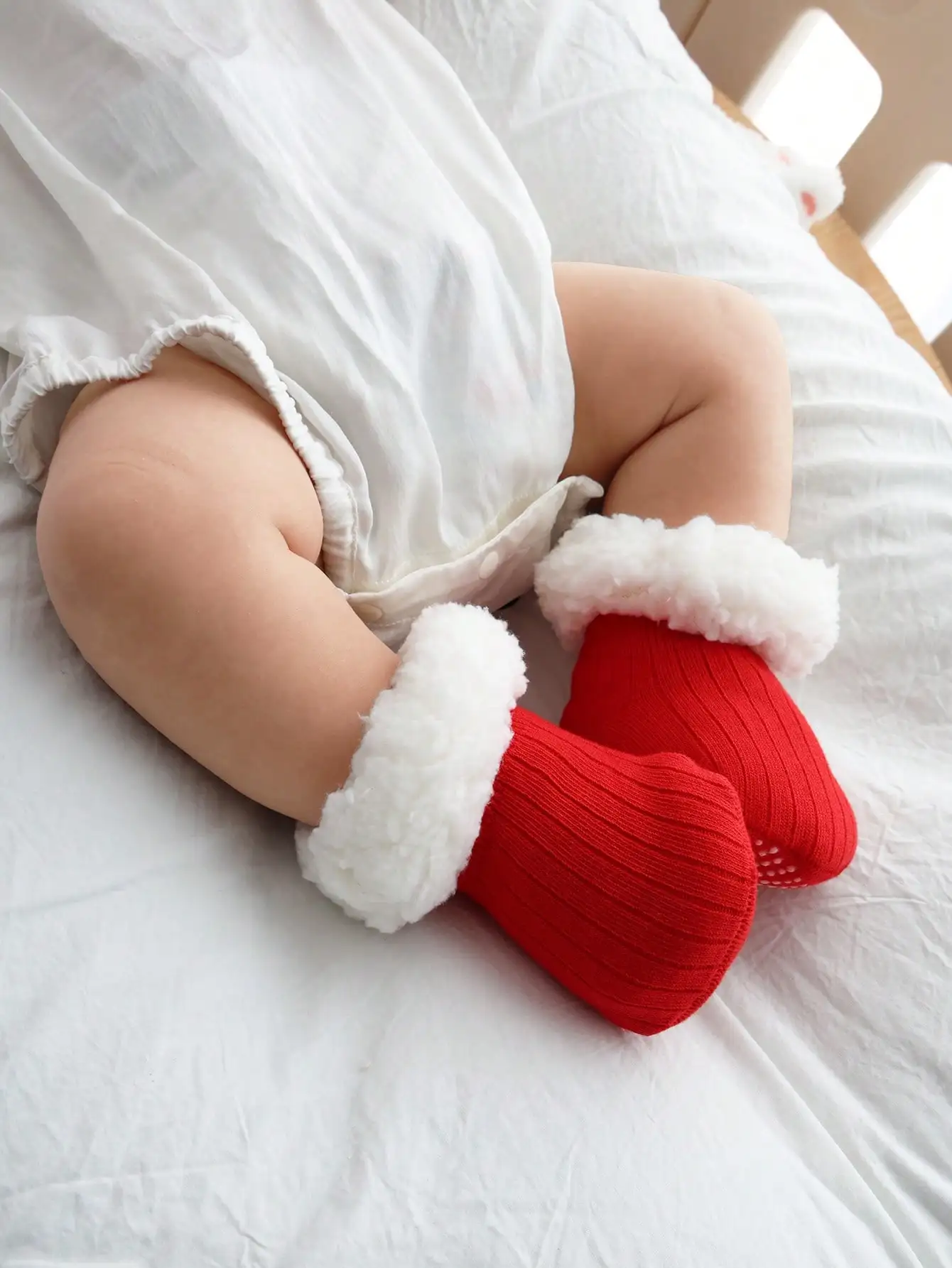 1/4 Pairs Baby Fuzzy Cuffed Short Socks Thick Thermal Plush Non‑Slip Dotted Sole Winter Hosiery for Newborn Infant Toddlers 0‑2Y