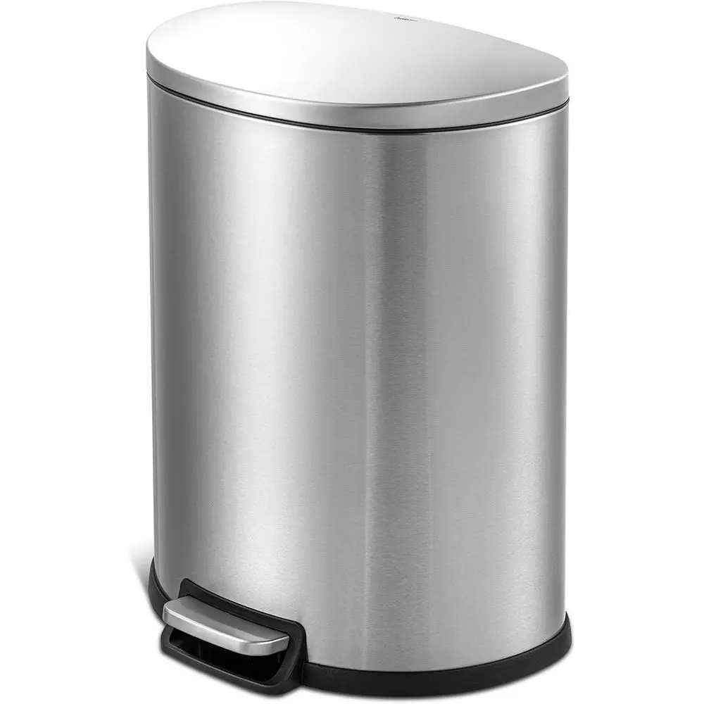 

50L 13Gal D Shape Stainless Steel Step Trash Can Fingerprint Resistant Soft Close Lid Bin for Kitchen Commercial Use