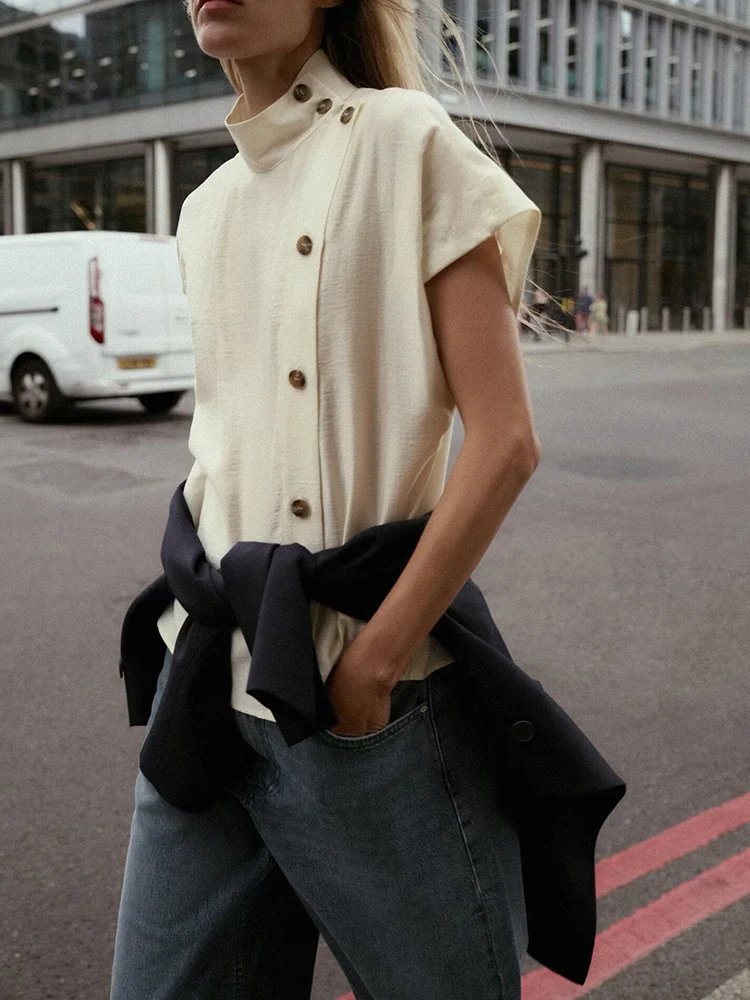 

European and American style autumn new women's clothing design sense fashionable and versatile contrast color button-down shirt